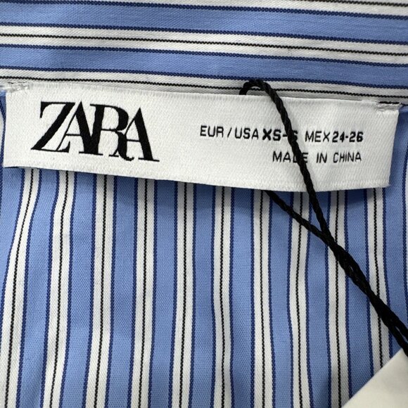 Zara Knit Womens Sweater Shirt Contrast Beige Blue Striped Oversized XS-S NEW - Picture 2 of 14